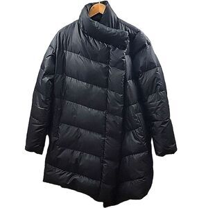 Theory Oversized Quilted Down Puffer Long Black Coat women's Large